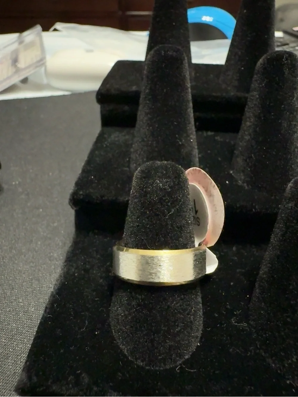 Two-Tone Brushed Stainless Steel Ring with Gold Tone Edges